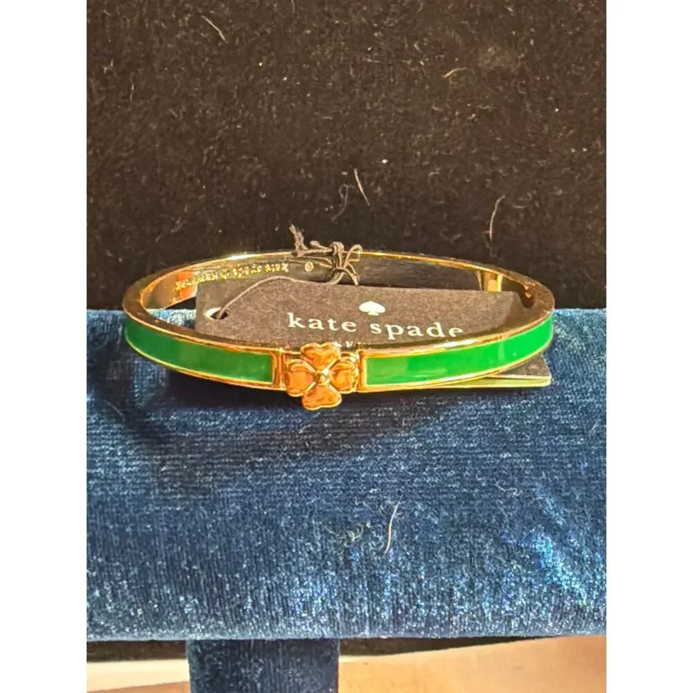 Kate Spade Glover Green & Gold Hinged Bangle Bracelet Classic Stacking Jewelry